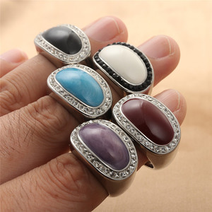 Bague en acier inoxydable de style européen, pierres multicolores, design géométrique rétro punk, bijoux unisexes, accessoire de fête 290134 - Product Image 3