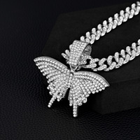 Collar de Cadena Cubana con Colgante de Mariposa de Aleación de Zinc con Diamantes, Oro y Plata, 124g, para Hombres y Mujeres, Joyería Hip Hop, Regalo