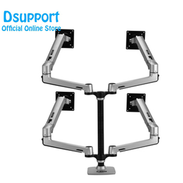 Aluminum Alloy Desktop Quad Heavy Monitor Mount Full Motion Display Stand 4 Screens Arm LCD Stand Fit 17"-27" Max 10KG Per Stock