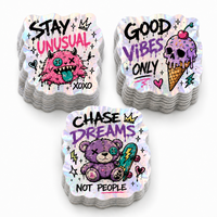 Autocollant holographique personnalisé style Pastel Goth avec citation inspirante, autocollant découpé à la forme, auto-adhésif pour journal et pot de fleurs