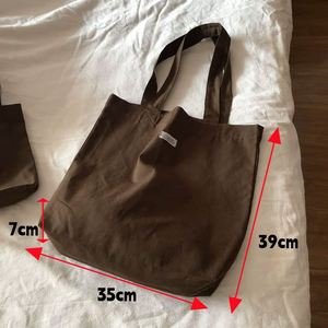 Grand sac fourre-tout marron beige avec étiquette personnalisée, mini sac de shopping portable en toile de coton pour femmes et étudiantes - Product Image 2
