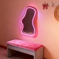 Miroir mural en verre HD sans cadre, LED néon rose à intensité variable, silhouette corporelle moderne et créative, pour chambre à coucher, dortoir, décoration esthétique de la maison