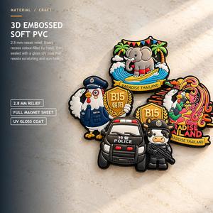 Ensemble d'aimants de réfrigérateur 3D personnalisés en PVC souple, motifs Éléphant de Thaïlande, Vache de la Police, Souvenir, Mascotte, OEM ODM, Vente en gros, Faible MOQ, Usine certifiée BSCI - Product Image 2