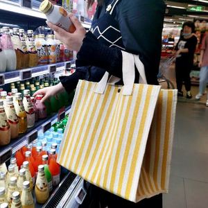 <b>Large</b> Capacity Striped Canvas Tote Bag Customize Portable Travel Storage Eco-Friendly Shopping Bag - Product Image 4