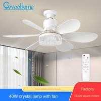 Ventilateur de plafond en cristal 40W pour salon, simple, amovible, en forme de fleur, avec pales de ventilateur colorées, prise électrique américaine