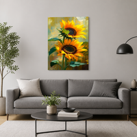 Impression sur toile murale moderne personnalisée en gros, motif tournesol, peinture florale vibrante pour la décoration de la maison et du salon