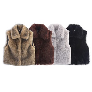 Gilet en fausse fourrure tricoté pour femme, sans manches, vêtement d'extérieur d'hiver avec col en fourrure, veste décontractée - Product Image 2