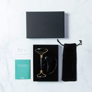 Natural Obsidian Quartz Roller Guasha Set with Box Blue Jade Roller Beautiful Massage facial Blue Jade Stone Roller Set