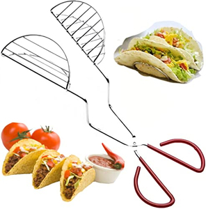 Pinces à tacos en acier inoxydable, poignée antidérapante rouge, robustes, résistantes aux hautes températures, sans danger pour les aliments, compatibles lave-vaisselle, pince de cuisine - Product Image 1