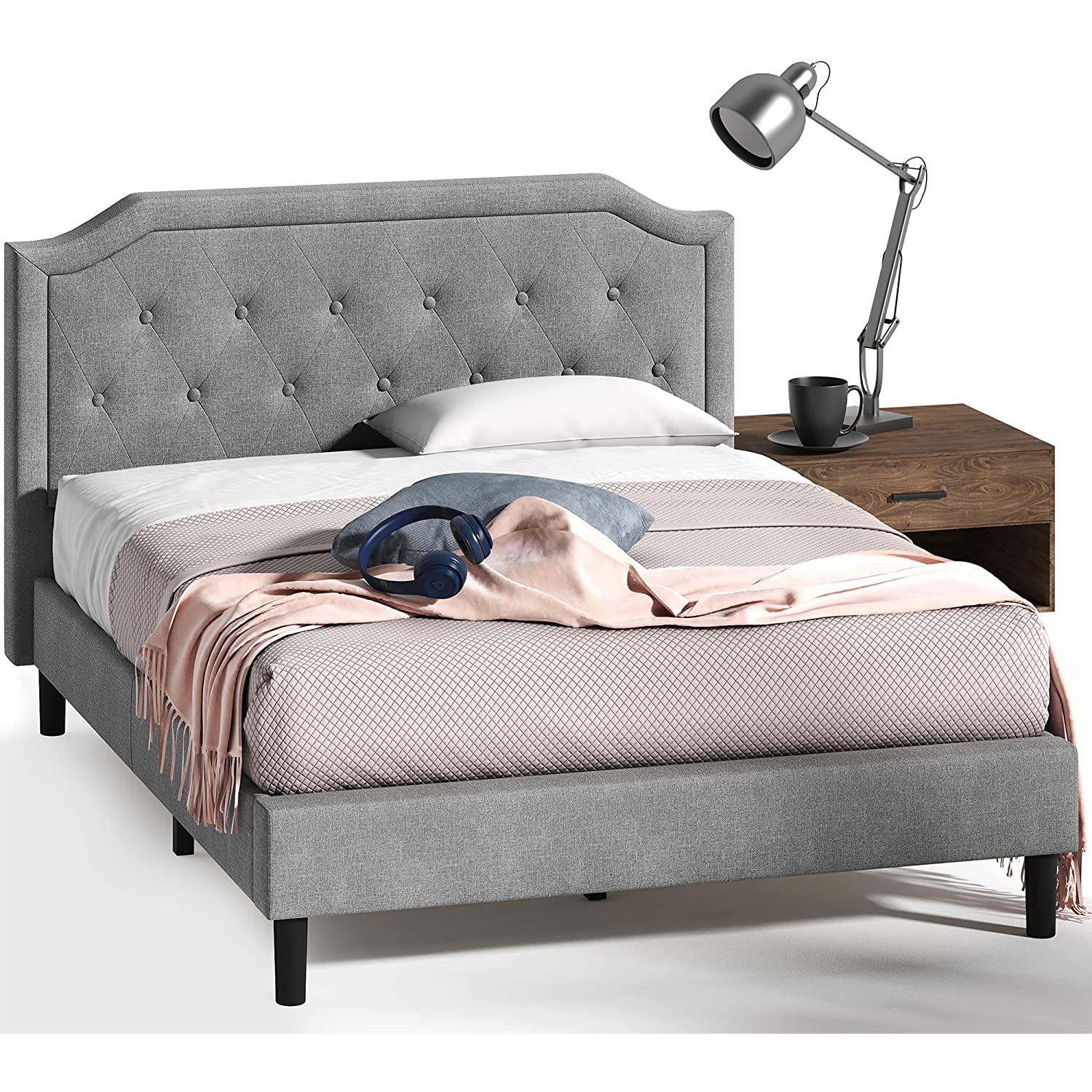cheap fashion Upholstered Modern Platform King Size fabric Bed Frame