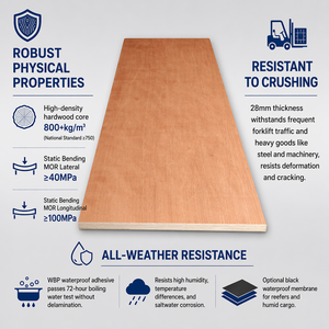 Conteneur en contreplaqué de 28 mm, contreplaqué de bois dur, haute résistance, haute résistance à l'usure, plancher de conteneur pour conteneurs maritimes - Product Image 3