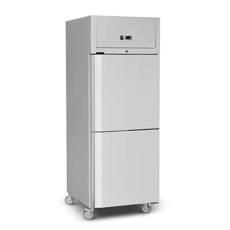 Новый коммерческий вертикальный холодильник из нержавеющей стали с 2 половинными дверями вертикальный охладитель для высоких температур окружающей среды
