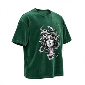 T-shirt décontracté à manches courtes en velours vert foncé pour homme, col rond, coupe classique, imprimé déesses de la mythologie grecque - Product Image 3