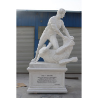 Statue d'Hercule Grec et de Cerbère en Marbre Blanc Ancien Jardin Extérieur