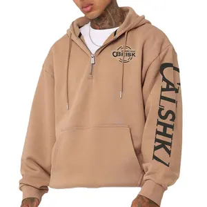 Fabrika erkek giyim boy yarım zip boyun Hoodie kırpılmış hoodies ağır ağırlık hip hop özel baskı hoodi için özel logo