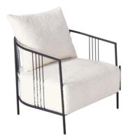 Cadre en fer noir moderne simple avec siège Sherpa en polyester beige doux Fauteuil lounge confortable, canapé simple