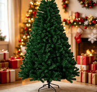 Sapin de Noël Artificiel 4-8FT en PVC, Pin Vert Floqué Effet Neige, Style Champêtre, Arbre Noir avec Support Métallique Semi-Mécanique