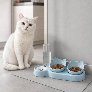 Comedero Inclinado Antideslizante para Perros y Gatos con Fuente de Agua Automática, Protege la Columna Cervical, Portátil para Uso en Exteriores - Product Image 4
