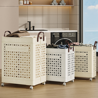 Panier à linge pliable en plastique PP blanc, grand, durable, pour la salle de bain, avec poignées et roulettes, pour organiser les vêtements sales