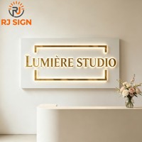 Enseigne lumineuse LED 3D personnalisable avec logo, lettres LED dorées, signalétique intérieure rétroéclairée, panneau de signalisation pour studio, boutique, entreprise