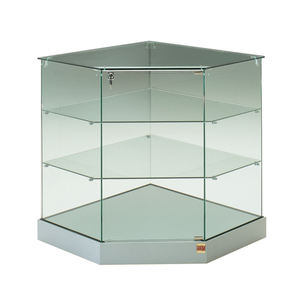 Vitrina Esquinera 73x73x90cm Gris Claro con Puerta Abatible con Cerradura y Estantes para Mostradores de Venta - Product Image 1