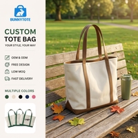 Sac fourre-tout en toile écologique BunnyTote, style vintage, blocs de couleur, lettres imprimées, MOQ50, logo personnalisé, épais, résistant à l'usure, recyclable, pour le shopping