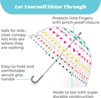 Parapluie à bulles transparent semi-automatique léger de 38 pouces pour enfants avec dôme de protection contre la pluie et le vent pour enfants
