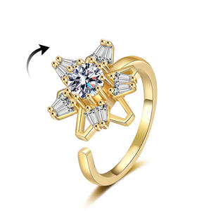 Anillo de Arte Moderno Asimétrico Único, Diseño Artístico Ligero con Gema de Circonio, Diseño Floral Delicado Original - Product Image 3