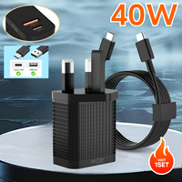 Chargeur mural USB-C PD 40W à charge rapide avec câble USB-C, accessoires mobiles pour téléphone portable, chargeur de voyage EU/UK/US/AU OEM
