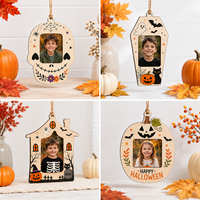 Décorations d'Halloween en bois pour cadre photo : Citrouille, Crâne, Fantôme, Chauve-souris, Chat Noir – Décoration de Noël à suspendre pour arbre, pour affichage de photos