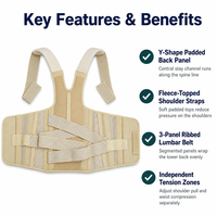 Correcteur de posture dorsal beige avec bretelles rembourrées et soutien lombaire à 3 niveaux