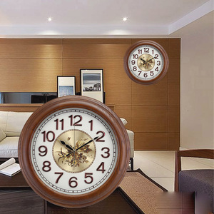 European Style Wooden Wall <b>Clock</b> Round 12 Inch Silent Quartz For Living Room - Product Image 3