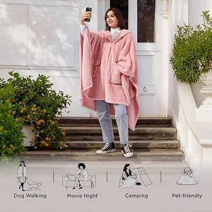 Poncho couverture pour femme, couverture <span class=keywords><strong>polaire</strong></span> à capuche portable pour <span class=keywords><strong>adulte</strong></span>, châle poncho d'hiver comme cadeau pour maman - Product Image 4