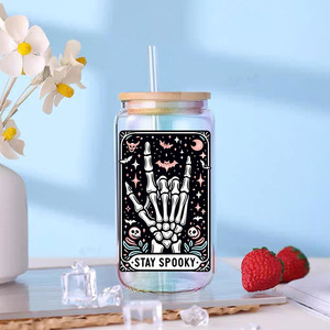 Vinilos para Vasos Uv Dtf de 16 oz con Diseño de Pesadilla Nocturna, Adhesivos con Logotipo de Esqueleto Bailarín - Product Image 4