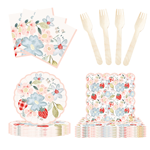 DAMAI Fournitures de décoration d'anniversaire sur le thème de la fraise, Assiettes en papier, Serviettes, Vaisselle jetable, Thème fruits pour anniversaire - Product Image 6