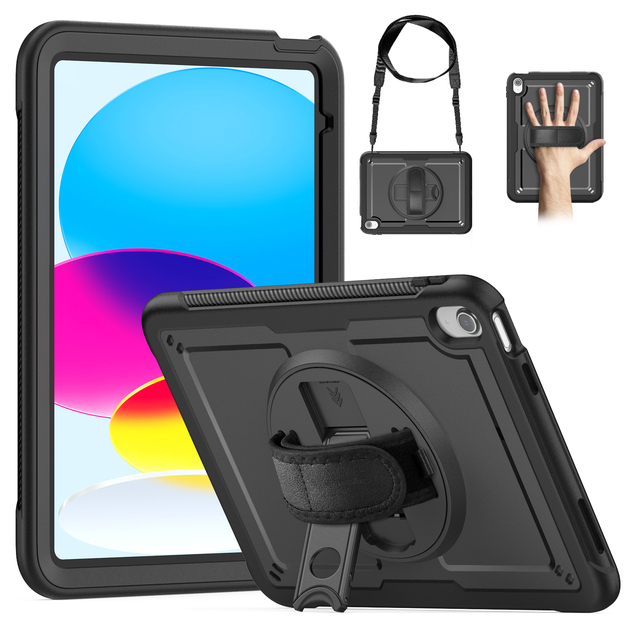 Stylish Hard Plastic 360 Rotating Rugged case for iPad 10/11th Generation A16 Tablet Cover with Screen Protector and Shoulder