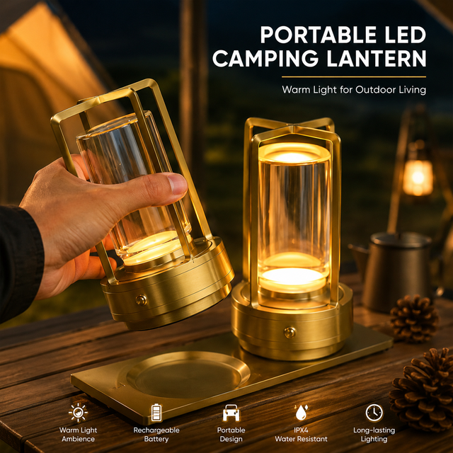 LED Camping Lantern Retro Vintage Waterproof Cordless Rechargeable Dimmable Type-C USB for Outdoor Climbing