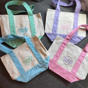 Custom Embroidery Logo Tote Reusable Color Blocking <strong>Small</strong> Tote <strong>Bag</strong> Designer Trader Joes Mini Pastel <strong>Canvas</strong> Tote <strong>Bags</strong> - Product Image 1