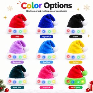 Chapeau de Noël LED avec logo personnalisé, chapeau de Père Noël lumineux en peluche, chapeau de fête lumineux à piles, vente en gros, cadeau - Product Image 3