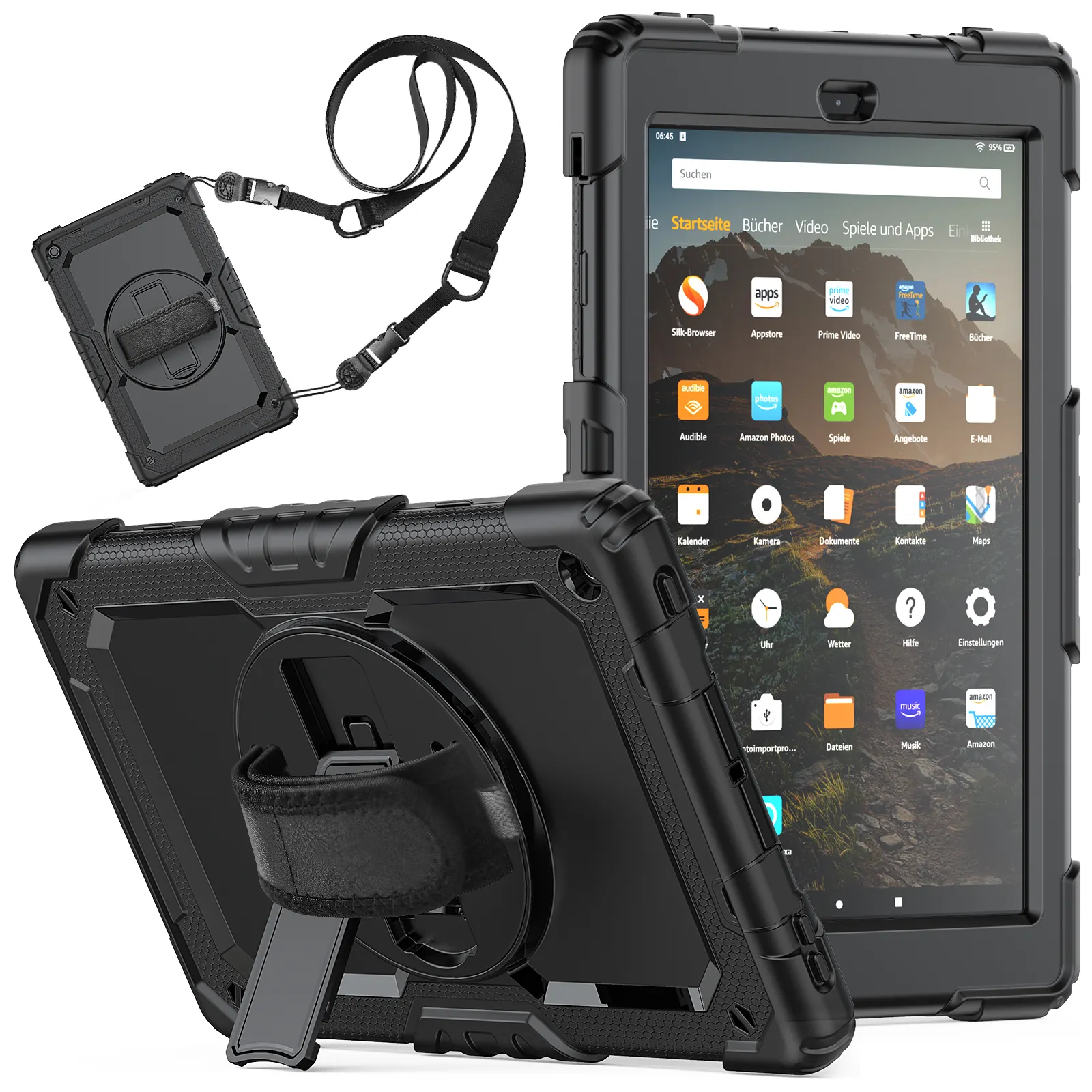 360 Rotation Hand Strap Kickstand Silicone Tablet Case for Amazon kindle fire HD 10 10.1inch 2019 Protective cover