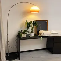 Lampadaire Arc en Fer Style Nordique Bauhaus Champignon Verre Teinté E27 LED Moderne pour Salon Chambre à Coucher Salle de Lecture