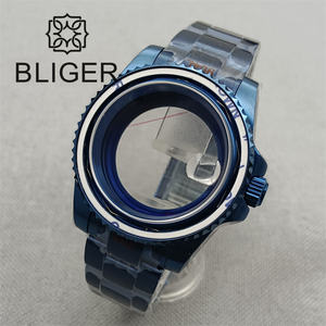 Boîtier de montre de haute qualité 40mm pour NH34/NH35/NH36 <span class=keywords><strong>loupe</strong></span> en saphir en acier plaqué bleu <span class=keywords><strong>lunette</strong></span> en céramique - Product Image 2