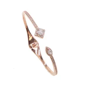 rose gold sparking bling AAA cubic zirconia open cuff wedding gift luxury sterling silver bangle bracelets wholesale