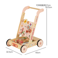 Marche-bébé en bois rose, panneau multi-activités pour l'éducation précoce, engrenages rotatifs, chariot de marche antidérapant, Montessori, motricité fine