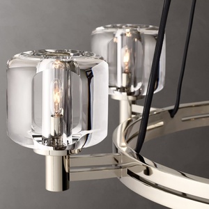 Lustre rond en nickel poli avec abat-jour en verre de 36 pouces, style moderne et transitoire, idéal pour salon, villa, salle à manger, plafond haut - Product Image 3
