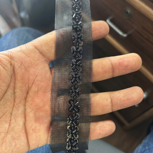 Lightweight Woven Beaded Embroidered Sequin Mesh Lace Trim <b>Tape</b> for Garment Bags & Shoes - Product Image 1