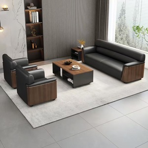 Juego de Sofás de Oficina Mibo, Cuero Genuino, Mesa de Centro de Madera Sólida, Tres Plazas, Área de Recepción y Reuniones - Product Image 2