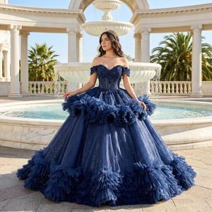 Vestidos de Quinceañera con Lentejuelas y Borlas Azul Marino, Modelo 1559 - Product Image 1