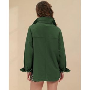 FOXA Polo à manches longues surdimensionné pour femme, haut en tricot doux, tenue décontractée et tendance, vert - Product Image 3
