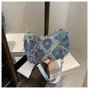 レディース デニム ショルダーバッグ チェッカー柄 クロスボディバッグ ハンドバッグ ファスナー付き - Product Image 5